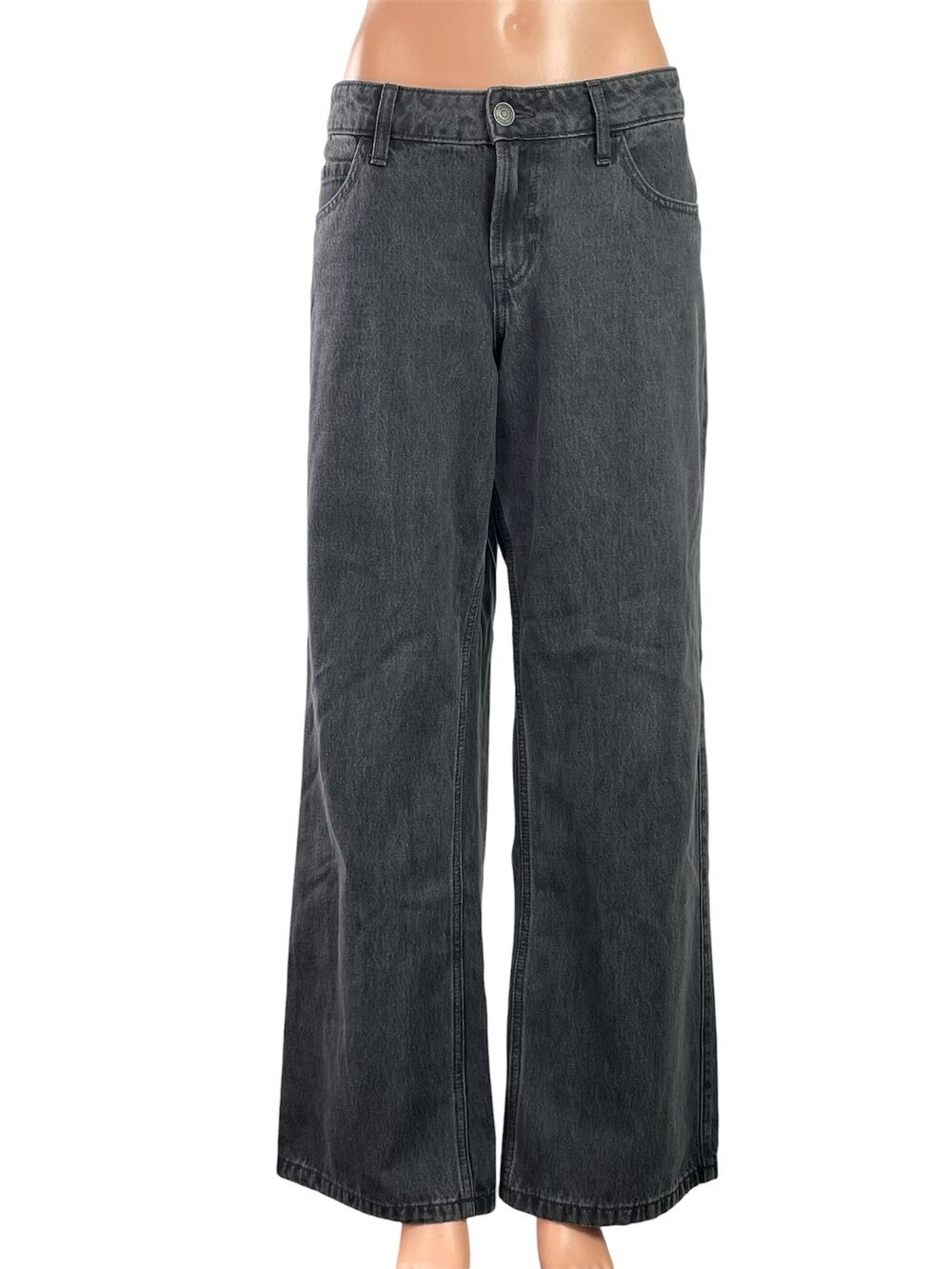 Hollister Women's Black Flared Wide Leg Low Rise Baggy Denim Jeans Pants Size 12